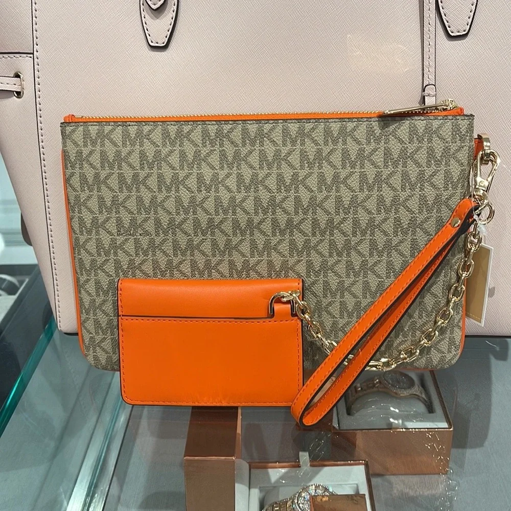 MICHAEL KORS JET SET ITEM LG 2 in 1 CARD CASE & WRISTLET Poppy  NWT